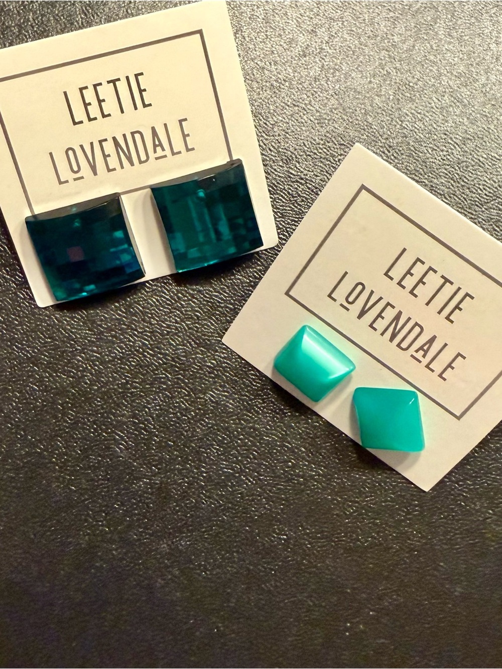 Vintage lucite Teal/green Stud Earrings - Set of 2